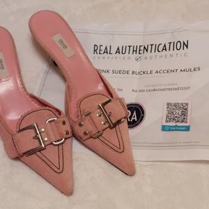 Authentic Prada Pink Suede Mule Style Shoes Size 6.5 Made in Italy  Vero Cuoio
